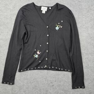 CDC Cardigan Womens Medium Silk Floral Embroidered Button Up Coquette Cottage